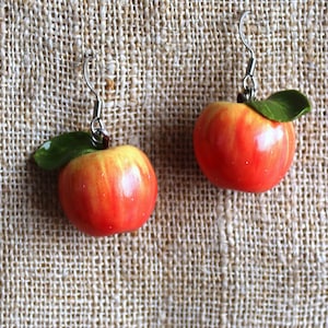 Apple Earrings: Handmade Polymer Clay Fruit Jewelry, Realistic Apple
