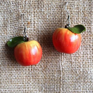 Apple Earrings: Handmade Polymer Clay Fruit Jewelry, Realistic Apple