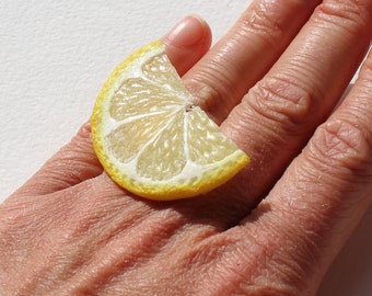 Lemon slice ring lemon ring lemon jewelry polymer clay jewelry citrus ring vegan jewelry fruit ring fruit jewelry lemon slice jewelry