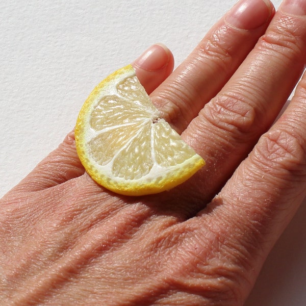 Lemon slice ring lemon ring lemon jewelry polymer clay jewelry citrus ring vegan jewelry fruit ring fruit jewelry lemon slice jewelry