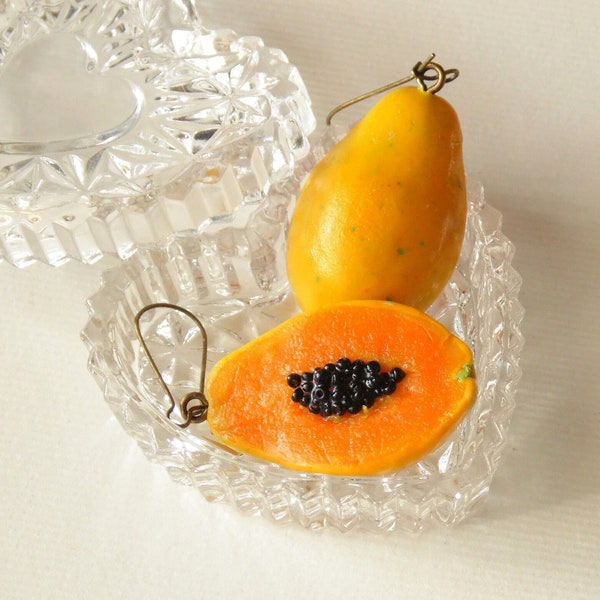 Papaya earrings papaya jewelry papaya 3d charm polymer clay jewelry vegan earrings fruit earring papaya pendant fake food earrings clay papa