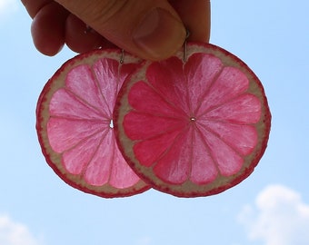 Lemon earrings pink lemon slice earrings citrus jewelry polymer clay jewelry lemon slice jewelry pink lemon jewellery citrus jewellery