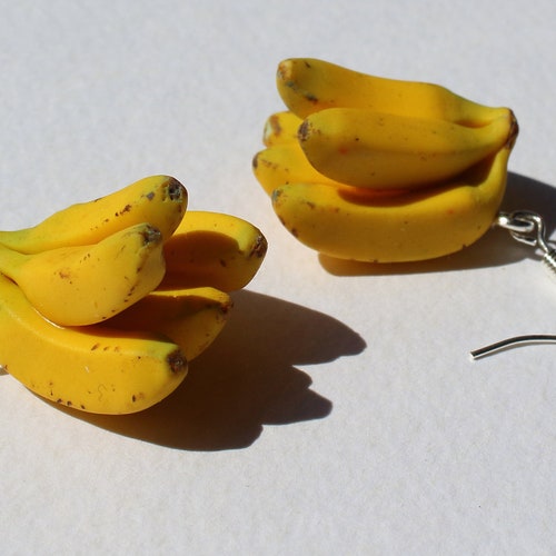Banana earrings banana jewelry gift for her polymer clay yellow earrings realistic banana fruit earrings vegan earrings tropical jewellery
