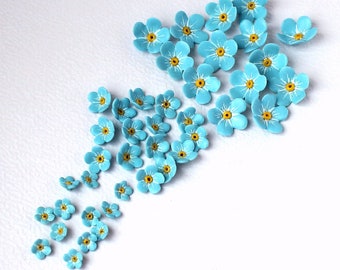 Forget-Me-Not Beads: Handmade Polymer Clay Light Blue Floral Beads, DIY Jewelry - 10 pc