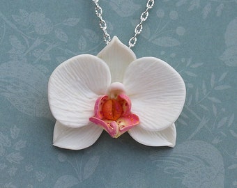 Orchid necklace orсhid pendant polymer clay jewelry orchid jewelry orchid charm orchid pendent orchid jewellery white orchid phalaenopsis