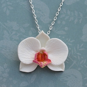 Orchid necklace orсhid pendant polymer clay jewelry orchid jewelry orchid charm orchid pendent orchid jewellery white orchid phalaenopsis