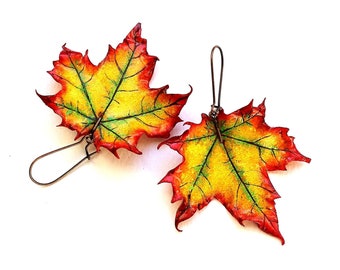 Maple leaf earrings autumn earrings Canada symbol yellow maple leaf fall earrings leaf polymer clay jewelry gift for her maple leaf jewelry