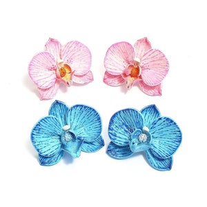 Orchid earrings pink orchid jewelry polymer clay jewelry blue orchid gift for her pink jewelry floral jewelry flower earrings blue jewelry image 1