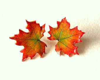 Maple leaf earrings silver stud Canada symbol maple leaf fall earrings leaf polymer clay jewelry gift for her maple leaf jewelry nature styl