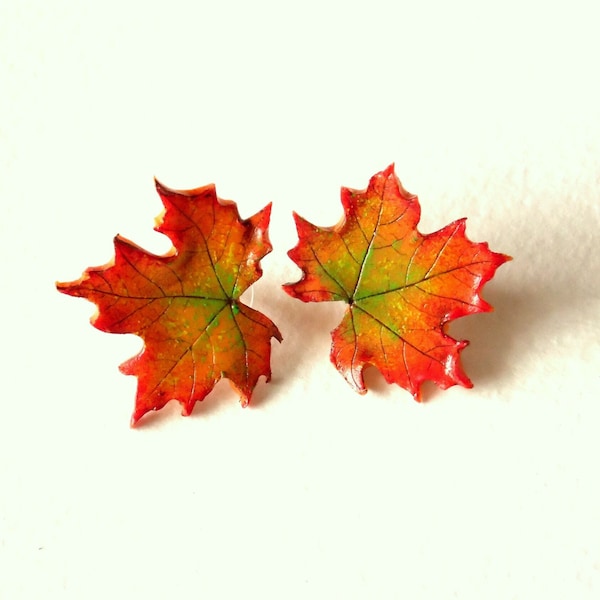 Maple leaf earrings silver stud Canada symbol maple leaf fall earrings leaf polymer clay jewelry gift for her maple leaf jewelry nature styl