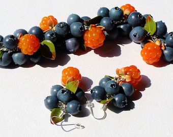 cloudberry blueberry bracelet polymer clay jewelry berry jewelry blueberry jewelry blueberry earrings cloudberry earrings salmonberry earrin