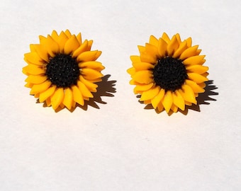 sunflowers Clips yellow flower earrings polymer clay jewelry gift for her wedding jewelry yellow jewelry bridesmaid jewelry Bridal jewelry