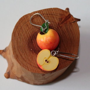 Apple earrings polymer clay jewelry gift for her fruit earrings fake food jewelry vegan jewelry apple jewelry red apple earrings funny earri image 1