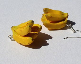 Banana earrings banana jewelry gift for her polymer clay yellow earrings realistic banana fruit earrings vegan earrings tropical jewellery