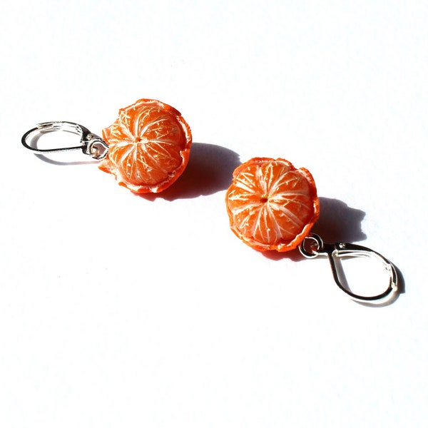 Mandarin earrings tangerine jewelry Mandarin jewelry gift for her polymer clay orange earrings silver earrings fruit earrings berry jewelry