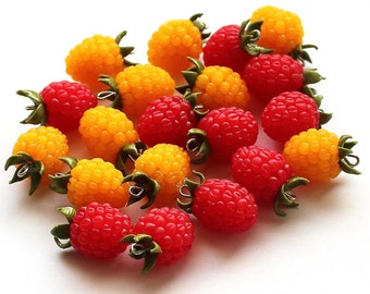 Raspberry Bead: Handmade Polymer Clay Berry Charm, DIY Jewelry