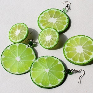 Lime Earrings: Handmade Realistic Polymer clay Citrus Slice Fruit Jewelry