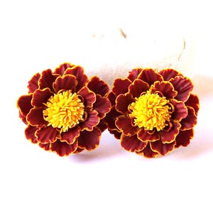 Marigold Earrings: Handmade Polymer Clay Statement Flower Jewelry, Fall Floral Jewellery