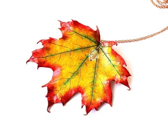 Maple Leaf Pendant: Handmade Polymer Clay Fall Jewelry, Vibrant Autumn Jewellery