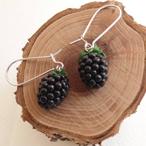 Blackberry Earrings: Handmade Polymer Clay Berry Jewelry, Black Bramble Jewellery