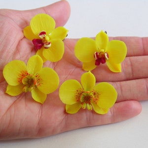 Orchid earrings yellow orchid jewelry polymer clay jewelry yellow flower gift for her yellow jewelry floral jewelry flower earrings mother