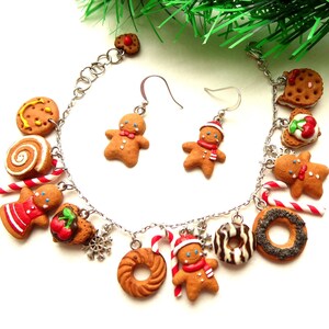 Gingerbread Man Bracelet & Earrings: Handmade Polymer Clay Christmas Jewelry