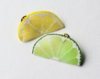 Lemon slice pin lemon brooch lemon jewelry polymer clay jewelry citrus pin lime slice pin vegan jewelry fruit jewelry lime slice brooch