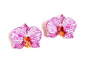 Orchid earrings spotted orchid white orchid polymer clay jewelry pink orchid earrings floral jewelry flower earrings clay orchid jewellery