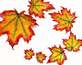 Maple Leaf Charm: Polymer Clay Fall Pendant, 1pc