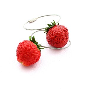 Strawberry Keychain strawberry charm bag Keychain berry Keychain strawberry jewelry fruit jewelry vegan keychain clay strawberry gift for he image 1