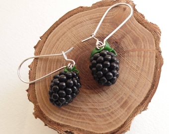 Blackberry earrings berry jewelry berry earrings polymer clay jewelry gift for her Blackberry jewelry fake food earrings mini food jewelry