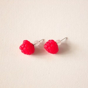 Raspberry earrings raspberry post stud red berries earrings polymer clay jewelry gift for her red jewelry realistic raspberry woodland style