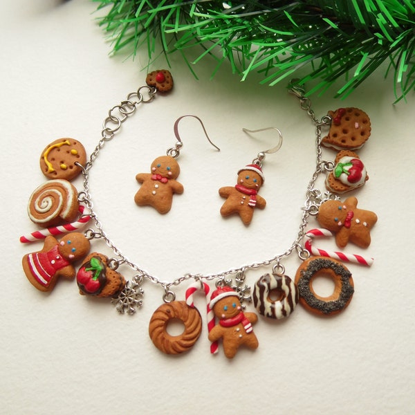 Christmas jewelry Gingerbread Man bracelet polymer clay jewelry gift girl gingerbread jewelry tasty jewelry fake food jewelry Christmas gift