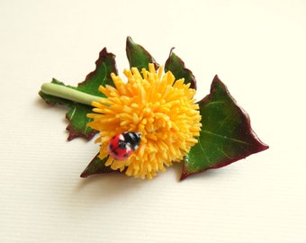 Dandelion brooch ladybug brooch flower brooch ladybug flower jewelry Dandelion pin floral jewelry floral pin gift for her Dandelion jewelry