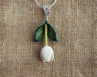 Tulip pendant tulip necklace tulip jewelry flower polymer clay jewelry gift for her white jewelry floral jewelry wedding jewelry tulip gift