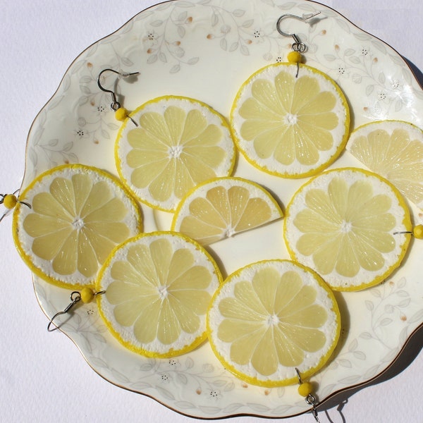 Lemon Slice Earrings: Handmade Polymer Clay Citrus Jewelry