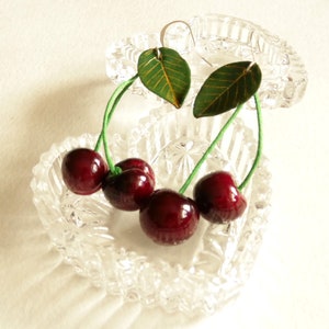 Cherry earrings red cherry dark red cherry earrings cherry jewelry polymer clay jewelry gift for her berry jewelry Double Cherry Earrings