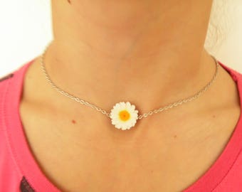 Daisy choker daisy necklace daisy pendant polymer clay jewelry wedding jewellery daisy jewelry gift for her chamomile jewelry white flower