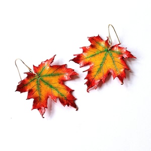 Maple leaf earrings Canada symbol leaf earrings yellow maple leaf fall realistic maple leaf polymer clay jewelry gift for her leaf jewelry