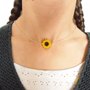 Sunflower choker sunflower necklace sunflower pendant polymer clay jewelry wedding jewelry sunflower jewelry gift for her flower child gift