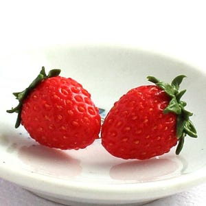 Strawberry Stud: Handmade Polymer Clay Tiny Berry Earrings, Realistic Strawberry Jewelry, Sterling Silver Option