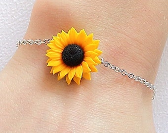 sunflower bracelet sunflower polymer clay jewelry Floral jewelry bridesmaid jewelry Wedding jewelry rustic flower girl gift sunflower jewelr