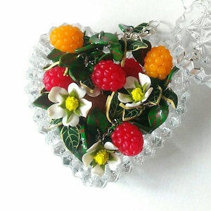 Raspberry Set: Handmade Polymer Clay Berry Bracelet & Earrings, Berry-Flowers Jewelry, Blossom Jewellery