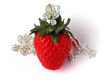 Strawberry pendant Strawberry necklace fake food berry jewelry realistic Strawberry gift for her polymer clay berry pendant berry necklace