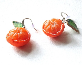 Mandarin Earrings - Polymer Clay Realistic Tangerine Jewelry