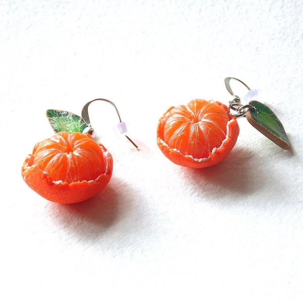 Mandarin Earrings - Polymer Clay Realistic Tangerine Jewelry