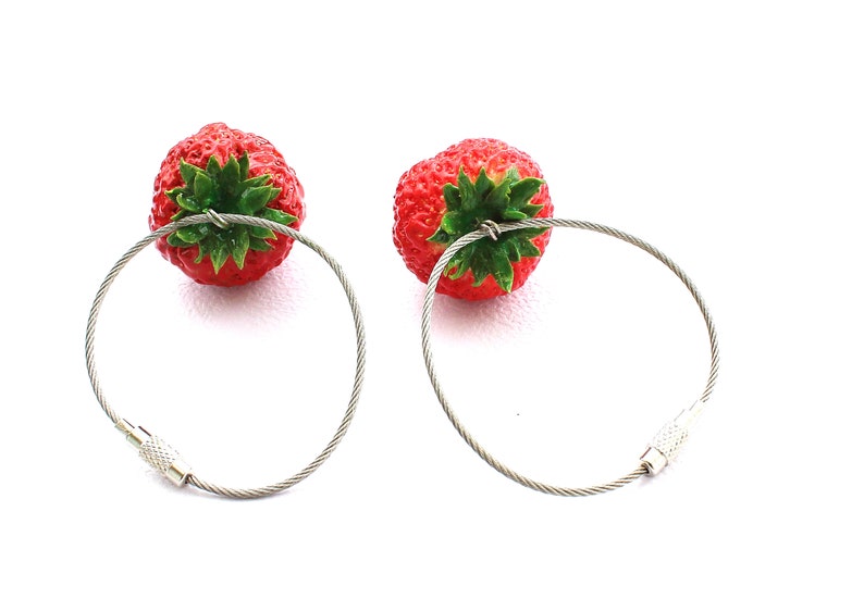 Strawberry Keychain strawberry charm bag Keychain berry Keychain strawberry jewelry fruit jewelry vegan keychain clay strawberry gift for he image 8