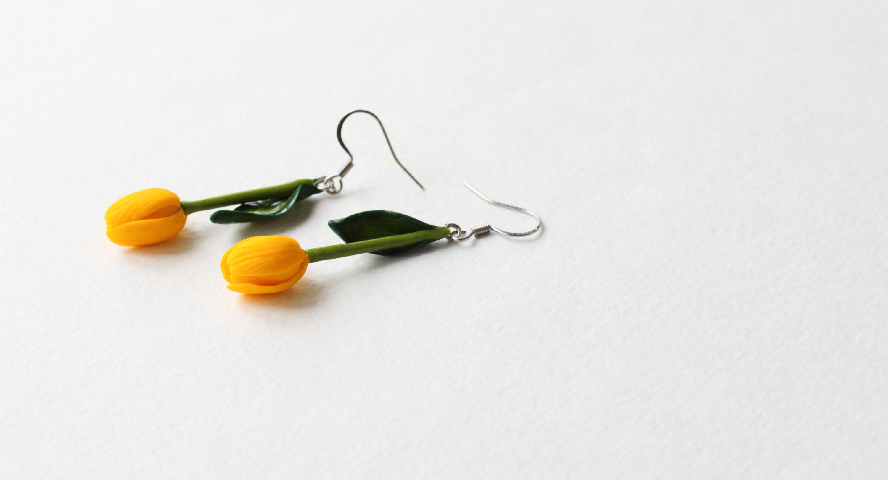 Tulip earrings yellow tulip jewelry polymer clay jewelry Etsy