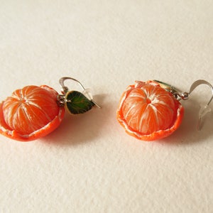 Mandarin earrings tangerine jewelry Mandarin jewelry gift for her polymer clay orange earrings realistic Mandarin fruit earrings berry jewel image 5