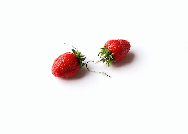 Strawberry earrings Strawberry jewelry berry jewelry strawberry polymer clay jewelry summer jewelry gift for her fruit jewelry fake food image 3